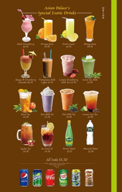 Asian Palace menu page: Drinks